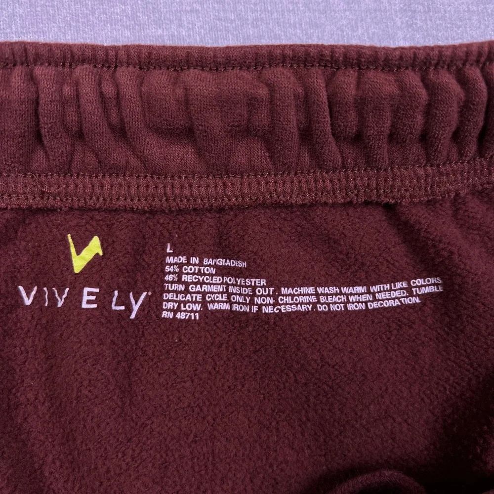 Vively Fleece Joggers Elastic Waist Mid Rise Sweatpants Mens Large Maroon Cotton